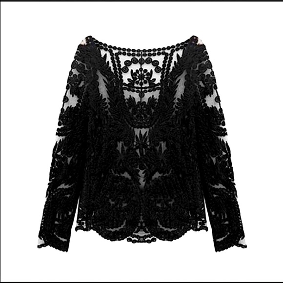 Black Open Knit Crochet Tunic | Delusive - Picture 1 of 3